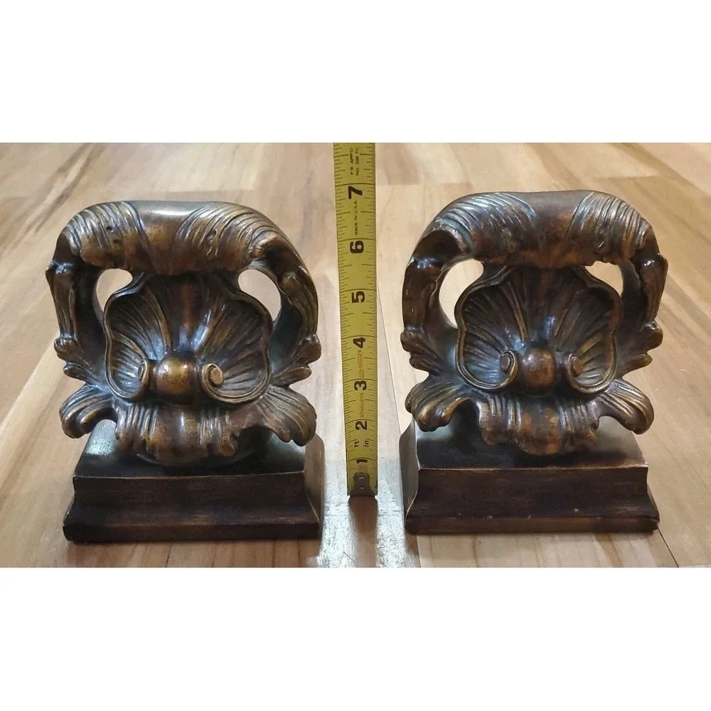 Set Of Two Resin High Bronze Shell Design Bookends Ornate Solid‎ Heavy
